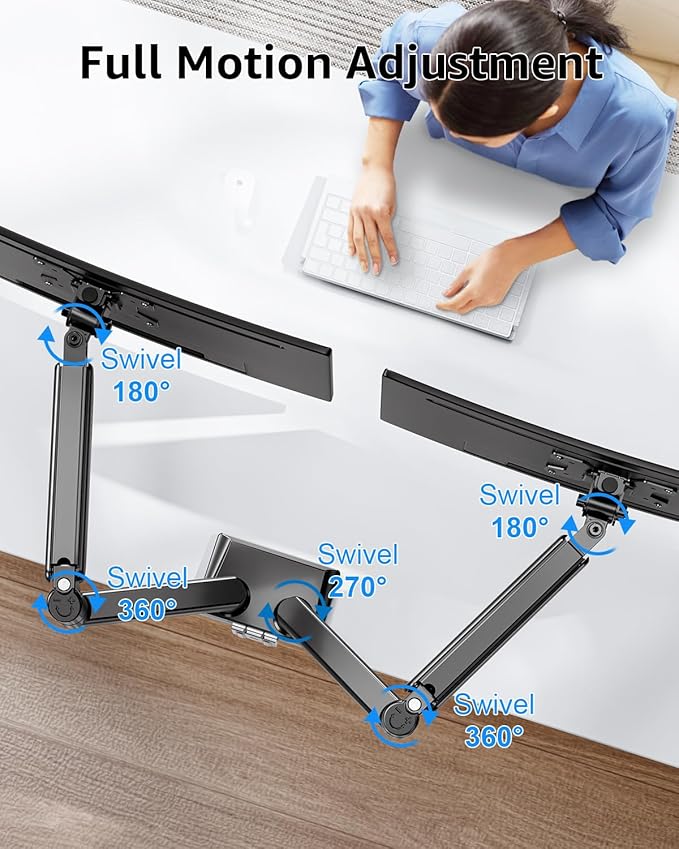 Dual Monitor Stand fits up to 32 inch, 4.4-22 lbs Computer Screens, Dual Monitor Desk Mount Height Adjustable, Monitor Arms for 2 Monitors, Home Office VESA Mounts with Gas Spring, Freelift Black