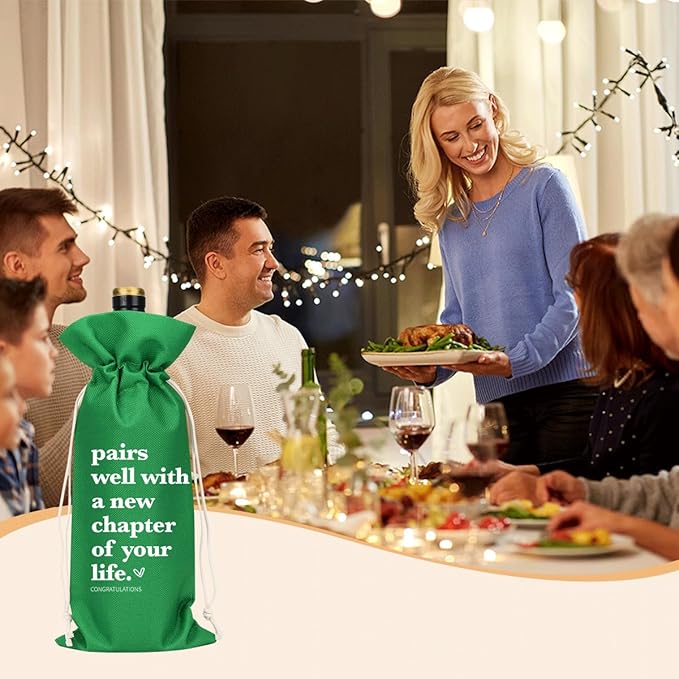 XFW Green Funny New Chapter Wine Bag New Beginnings Gifts for Women Men Farewell Gifts for Friends Going Away Gifts for Coworkers Women Men Moving Away Gifts for Friends New Teacher Gifts