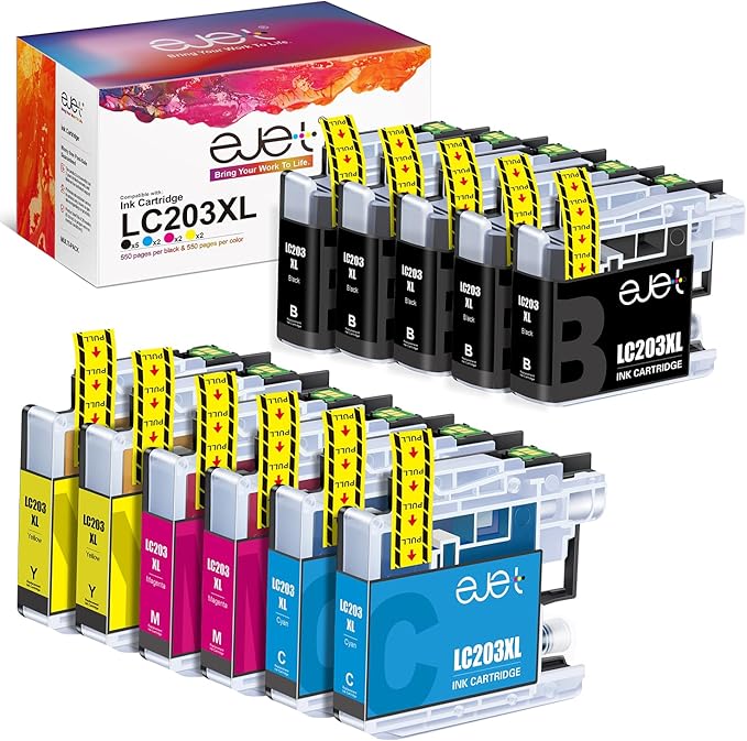 LC203XL LC201 Ink Cartridges Compatible for Brother LC203 Ink Cartridges LC203BK LC201XL Use for Brother MFC-J480DW MFC-J485DW MFC-J880DW MFC-J4420DW(11 Pack: 5 Black, 2 Cyan, 2 Magenta, 2 Yellow)