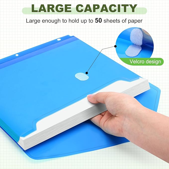 Sooez 48 Pack Binder Folders Organizer with Space-Saving Closure, Super Heavyweight Binder Pockets for 3 Ring Binders, High Capacity Binder Pouch, Side Loading, School Supplies, Letter Size, 8 Color