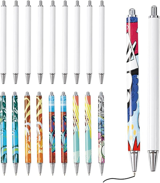 15 Pack Sublimation Pens Blank With Shrink Wrap, No Clip Heat Transfer Sublimation Ballpoint Pen, White Aluminum Personalized Customized Sublimation Pen for DIY Office School Stationery Supplies