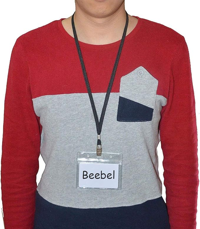 Beebel Lanyard 100 Pack Black Badge Lanyards Flat Lanyards Round 32" With with Badge Clip (Yellow)