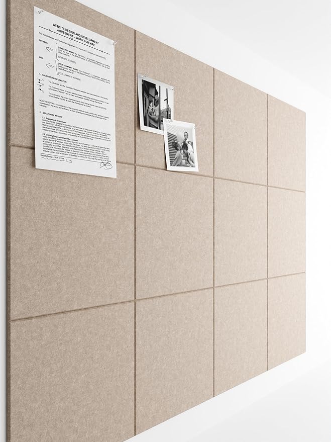 Bumusty Large Cork Board 47"x35" Alternative - 12 Pack Felt Wall Tiles with 70 Safe Removable Adhesive Tabs, 30 Pushpins, Cork Boards for Walls Pin Board Tack Board Cork Board (Dark Camel)