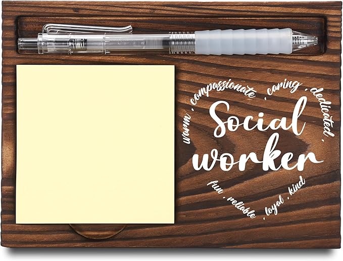 Social Worker Gifts, Appreciation Gifts, Thank You Gifts, Sticky Note Holder, Post-it Note Dispenser for Desk, Wooden Post-it Note & Pen Holder 6.5" x 4.7" - FTA107