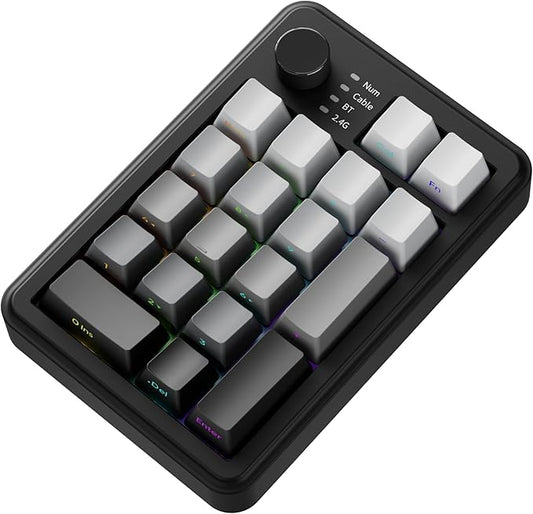 EWEADN NK20 Wireless Retro Mechanical Numpad with Knob, Bluetooth/2.4GHz/USB-C Connect with RGB Backlight Hot Swappable Number Pad, 20-Key Rechargeable External Num Pad for Win, Mac, Black Gray