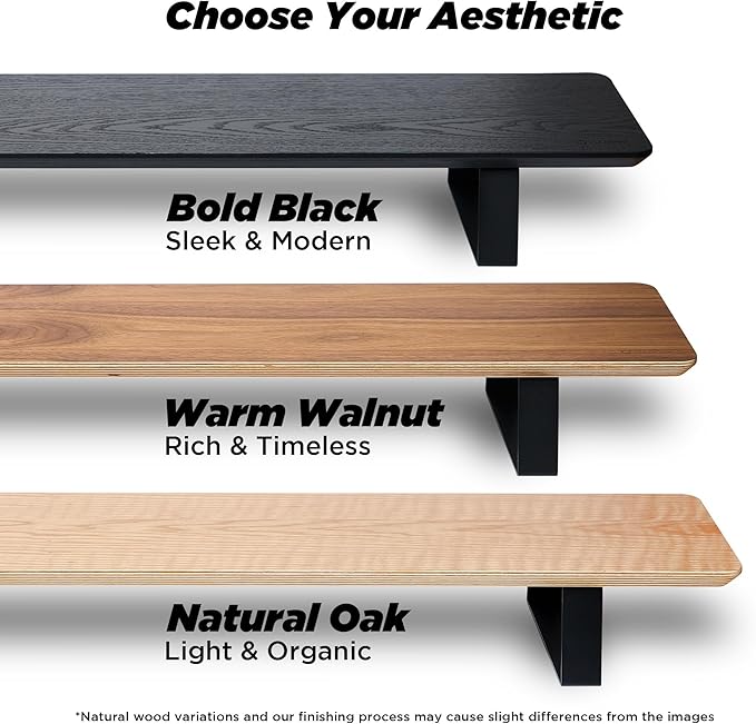 Moodular Wooden Monitor Stand 45.6” (116cm) Large Desk Organizer with Metal Slide Rails for Drawer, Tray, Laptop, Tablet, Phone & Headphones Customizable Riser for Organized Workspace Walnut