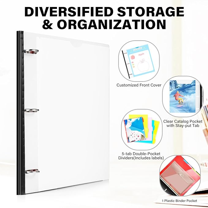 WOT I Telescoping Project Organizer 2-Pack, Refillable Binder with Dividers and Pockets, 13 Pocket Folders, 1 Inch 3 Ring Binder, White