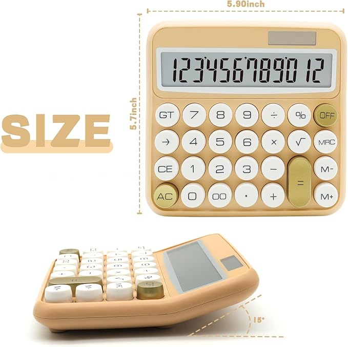 White Calculator, UPIHO Beige Standard Calculator 12 Digit with Large LCD Display and Big Buttons, White Gold Office Accessories for Women Desk, Supplies for Office, School, Home, Business