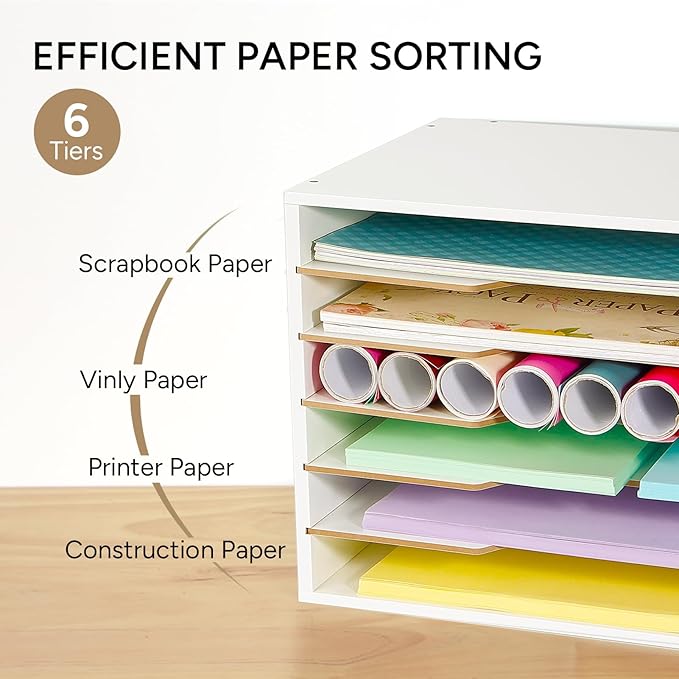 12x18 Construction Paper Organizer, Larger Size Wooden Literature Organizer, 6-Tier Desktop File Organizer for Home and Classroom, Adjustable Paper Sorter for Office