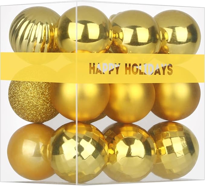 Gold 2.5" Christmas Balls Christmas Tree Decoration Ornaments Shatterproof Hanging Balls for Xmas Tree Holiday Decor Set of 18pcs
