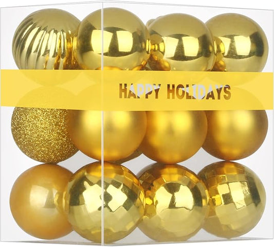 Gold 2.5" Christmas Balls Christmas Tree Decoration Ornaments Shatterproof Hanging Balls for Xmas Tree Holiday Decor Set of 18pcs