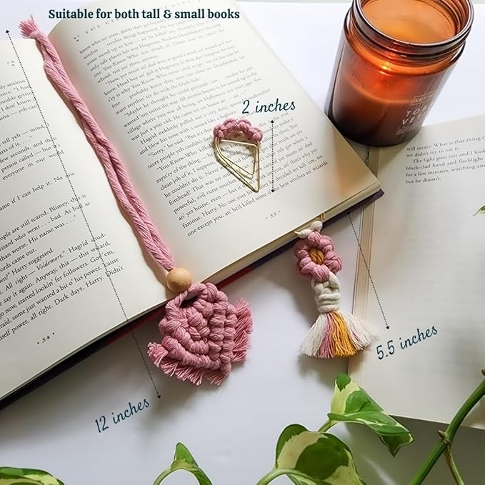 Set of 3 Whimsical Bookmark | Book tabs Classroom Must Haves Crochet Flower Bookmark Paper Clips Bullet Journal Tassels for Bookmarks Cute Things Teacher Must Haves