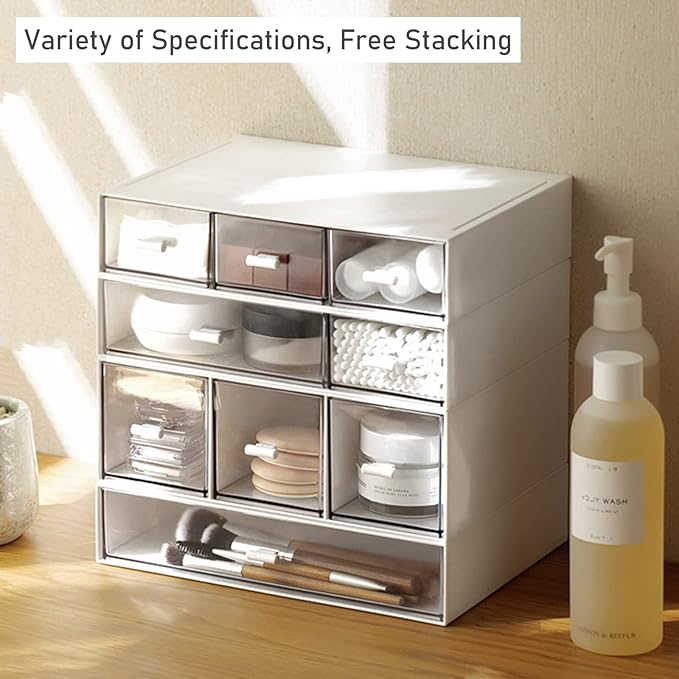 Desk Organizer-3 Tier Stackable Storage Drawers with 6 Compartments White Compact Desk Storage Drawers Great for Makeup Storage Bathroom Organization Accessories Etc (White)