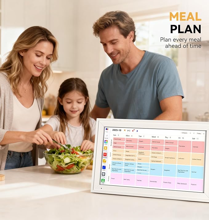 Yofidra Digital Calendar, 15.6" Smart Electronic Calendar with Chore Photo Meal Reward To-do Chart, Wall & Desk Planner for Family Schedule, Wifi Interactive Touchscreen Display with Stand, White