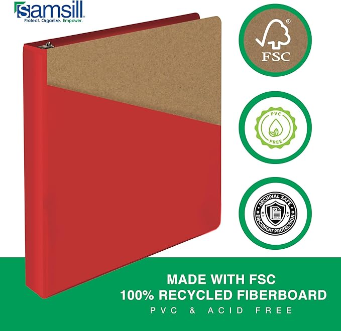 Samsill Durable 1 Inch Binder, Made in The USA, D Ring Binder, Customizable Clear View Cover, Ruby Red, Holds 225 Pages