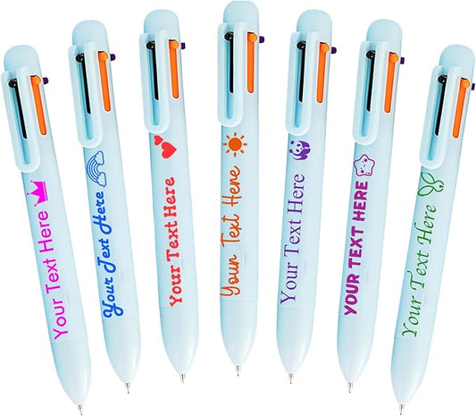 Personalized Multicolor Ballpoint Pen Bulk Custom 6-In-1 Pens with Name Logo Customized Color Pen Boys Girls Teacher Business Gift Blue_14PC