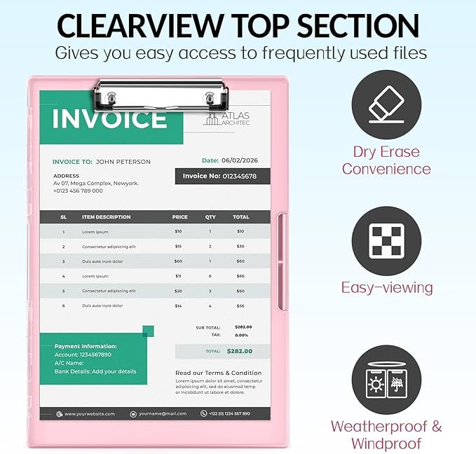 Sooez Clipboard with Storage, Heavy Duty Cleaview Clip Boards 8.5x11 with Dual Storage, Dry Erase Plastic Nursing Clipboard, High Capacity Clipboards Folder for Teacher Nurse, School & Office Supplies