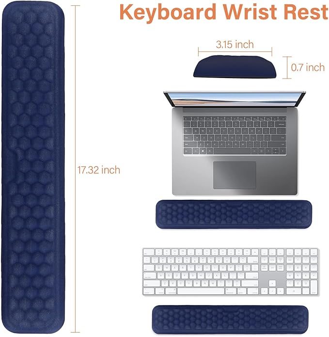 MOSISO Large Gaming Mouse Pad&Massage Keyboard Wrist Rest&Mousepad&Wrist Rest&Coaster,Ergonomic Non-Slip Base Pad Set&Pain Relief Easy Typing Cushion with Memory Foam for Home Office, Navy Blue