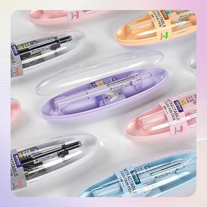 WRITECH Retractable Fountain Pen Set: Fine Nib Black Ink Pens Includes 5 Ink Cartridges Smooth Writing for Sketching Journaling Calligraphy Gift (Black)