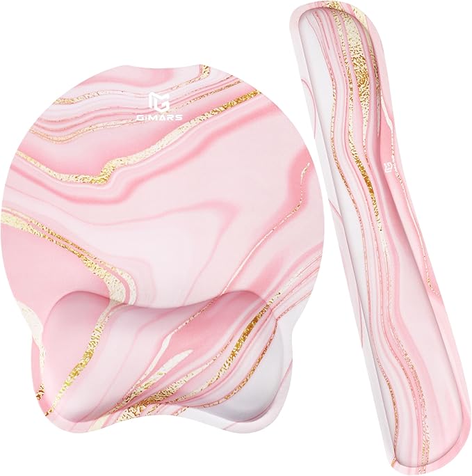 Gimars Ergonomic Mouse Pad Wrist Support, Upgrade Enlarge Superfine Fibre Soft Smooth Keyboard Wrist Rest, Comfortable Memory Foam Wrist Rest for Pain Relief, Computer, Gaming, Office, Pink Golden