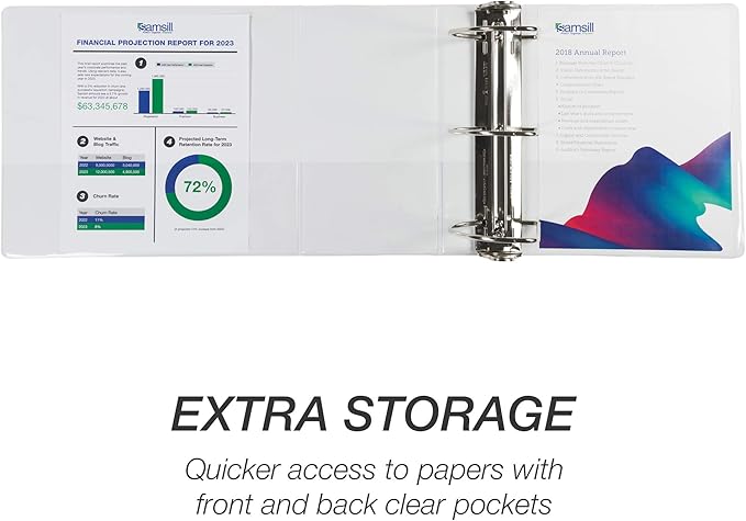 Samsill Durable 6 inch 3 Ring Binder, Made in USA, Locking D Ring FSC 100% Recycled Chipboard, White, 2 Pack