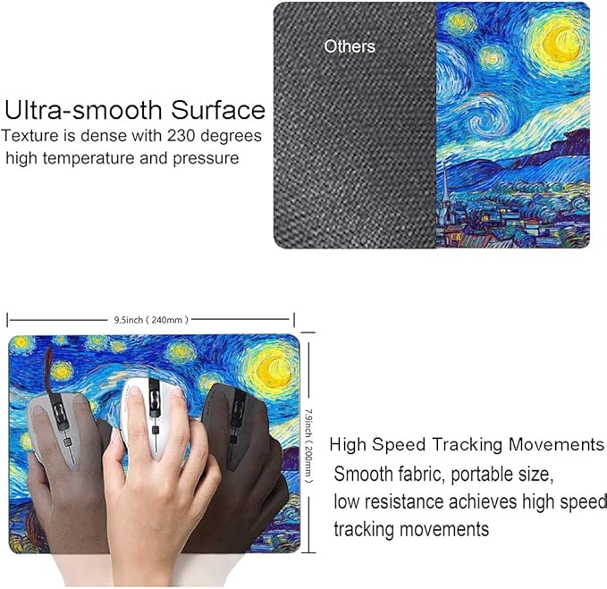 Hokafenle Mouse Pad, Oil Painting Mouse Pad with Van Gogh Starry Sky Design, Premium-Textured Mousepad Square Waterproof Mouse Mat Non-Slip Rubber Base Mouse Pads for Office Laptop