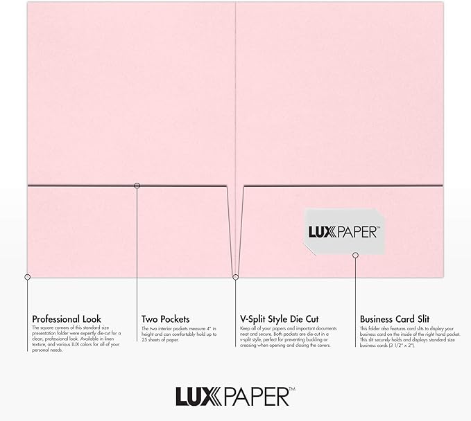 LUXPaper 9" x 12" Presentation Folders | Two Pocket | Candy Pink | 100lb. Cover | 25 Qty