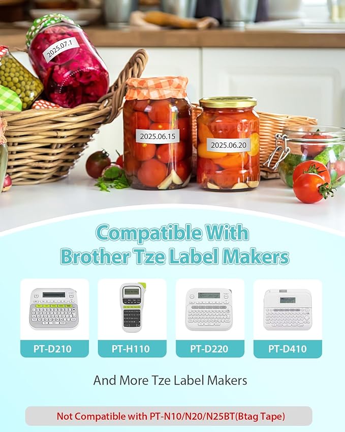 Tze Label Maker Tape 12mm 0.47 Laminated White Compatible for Brother Tze-231 Tz-231 Tz Refill Work for Ptouch PTD220 PTD210 PTH110 PTH111 PTD600 PTD200 PTD410, Black on White, 1/2' x 26.2', 6 Pack