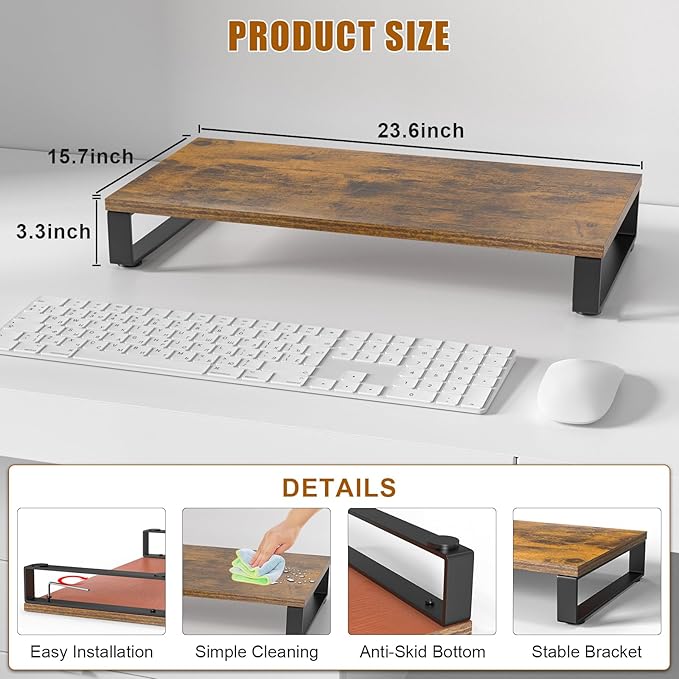 XINYAO Computer Monitor Stand Desk, 24 inch Ergonomic Desks Riser with Spacious Storage for Laptop, Printer, Accessories