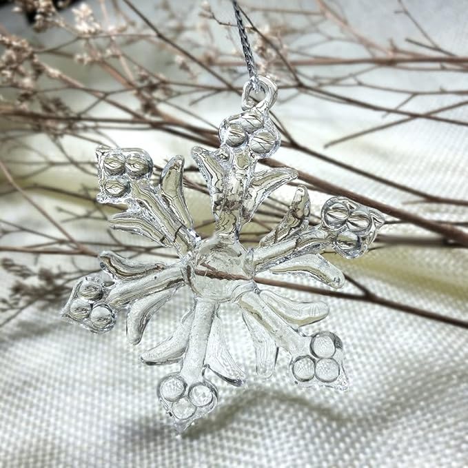Style Glass Clear Glass Snowflake Ornament Winter Christmas Tree Hanging Decorations (12 Pieces).