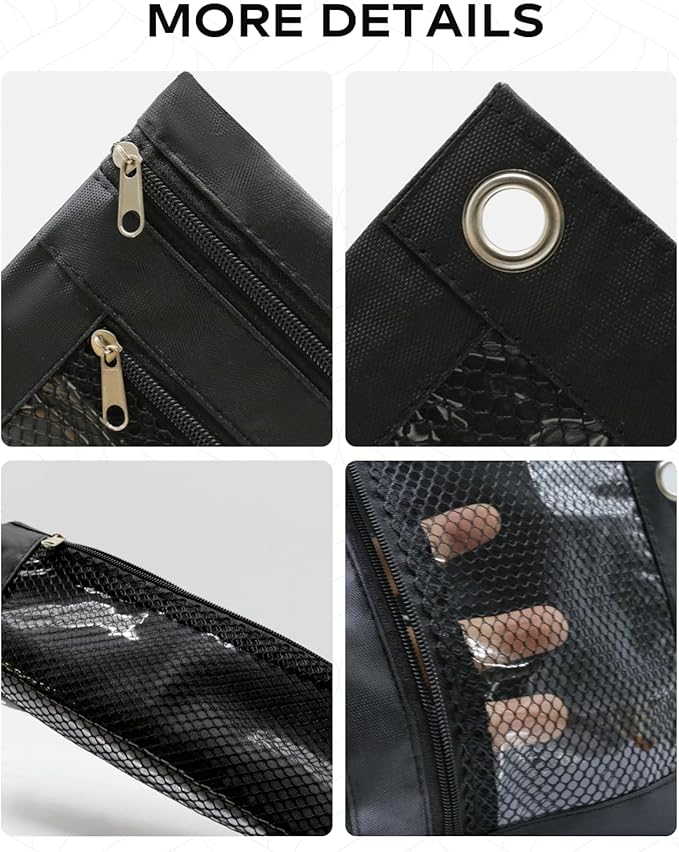 3 Ring Binder Pencil Pouch - School Pencil Case with 2 Zippered Pockets, Clear Mesh Window Pencil Bag, B5 Size, Back to School Gifts (Black)