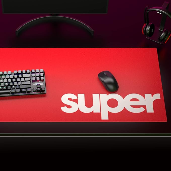 Pulsar - Superglide Premium Glass Mouse Pad XXL ALUMINO-Silicate Glass Surface Anti-Slip Fully Molded high-Density Silicone Rubber 38.5in x 16.5in (XXL, Red)