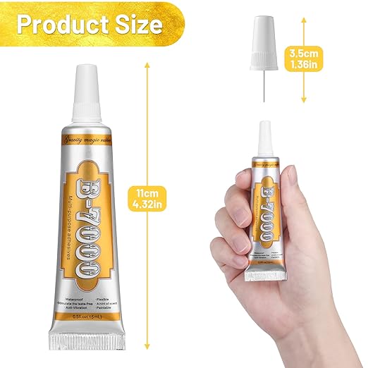 B7000 Jewelry Metal Glue with Precision Tips, Upgrade Clear B-7000 Glues Paste Transparent Liquid Fusion Fabric Glue for Phone Repair, Glass, Wooden, Rhinestone Jewelry Crafts, DIY Tumblers (4 x15ML)