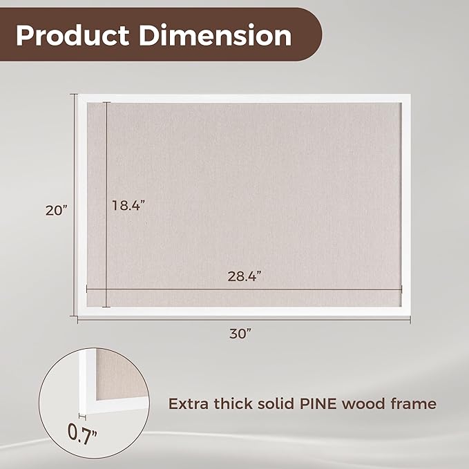 Fun Memories Cork Board Bulletin Board for Office, 20" x 30" Pine Wooden Framed Corkboard, Wall Mounted Notice Pin Board for School Home & Office, White