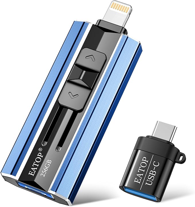 256GB Flash Drive Intended for Phone Tablet Androidphone and Computers, 4 in 1 Photo Stick for Phone Memory Storage Easily Backup Photos Videos, Plug and Play, No App Required (Navy Blue)