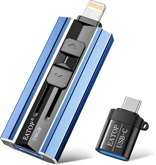 256GB Flash Drive Intended for Phone Tablet Androidphone and Computers, 4 in 1 Photo Stick for Phone Memory Storage Easily Backup Photos Videos, Plug and Play, No App Required (Navy Blue)