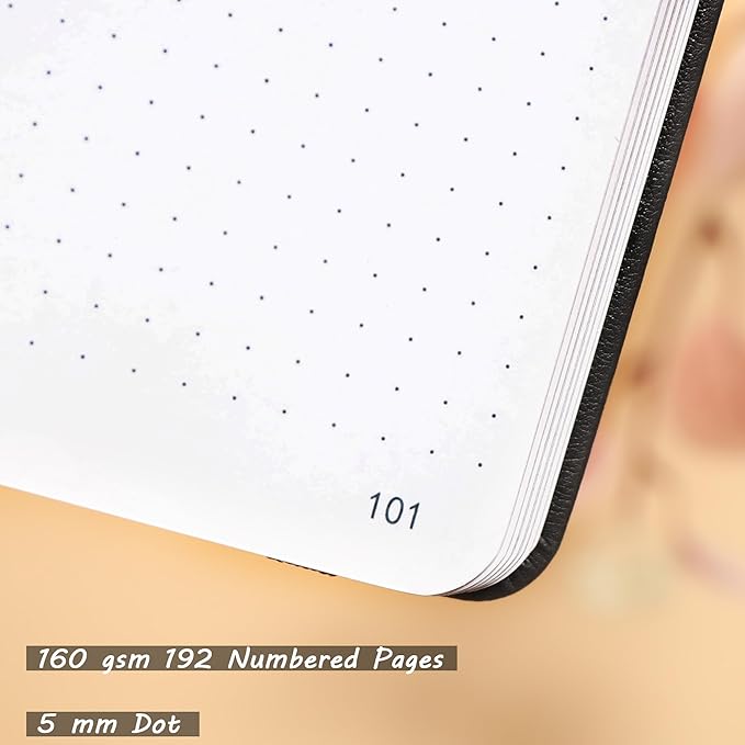 TIEFOSSI A5 Dotted Notebook, 160gsm Thick Paper, Hardcover Dot Grid Journals for Women Men, 192 Numbered Pages, Ideal for Personal Use, Goals, Organization