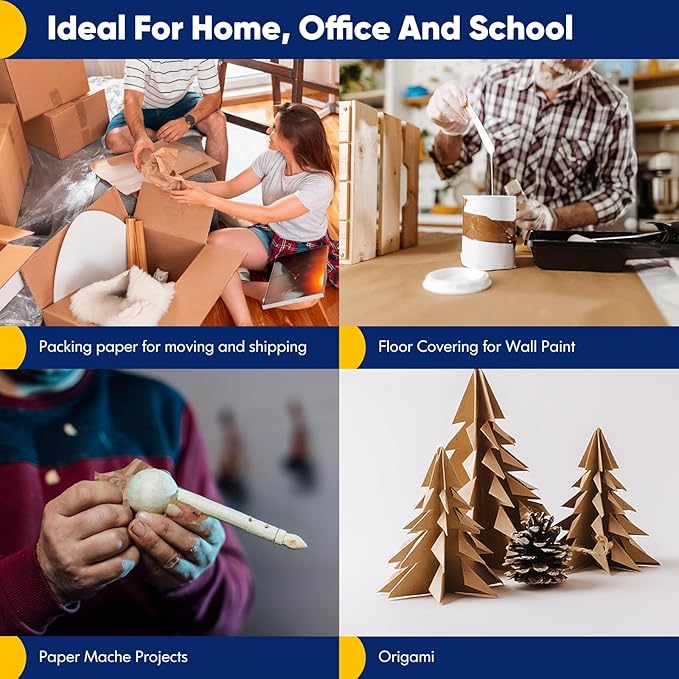 Vanhench Brown Kraft Paper Roll 17.5" x 600" (50') for Gift Wrapping Bulletin Board Paper, Kids Craft Supplies, Art Bouquet Flower Wrapping Paper, Poster Packing Shipping Moving Supplies