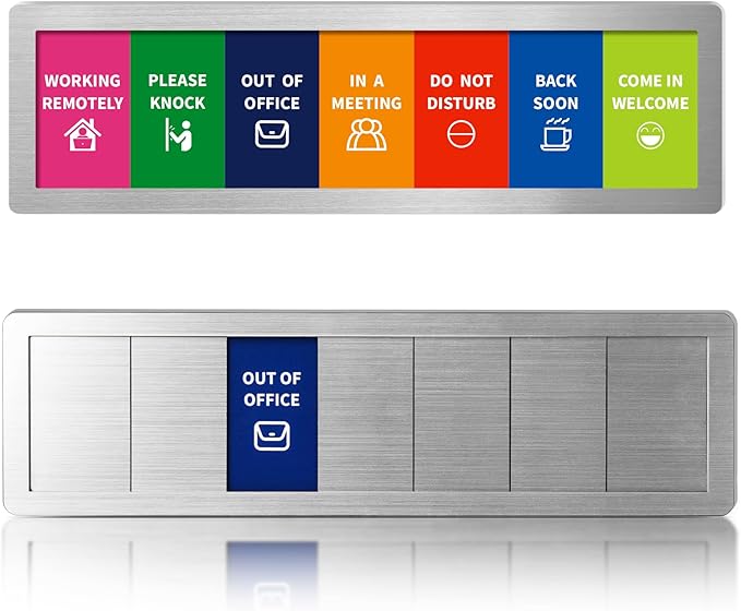 Office Door Signs,7 Options-Do Not Disturb, Out of Office, In a Meeting, Working Remotely,Please Knock, Back Soon, Come in Welcome Privacy Door Signs Available and Away for Conference Room & Meeting