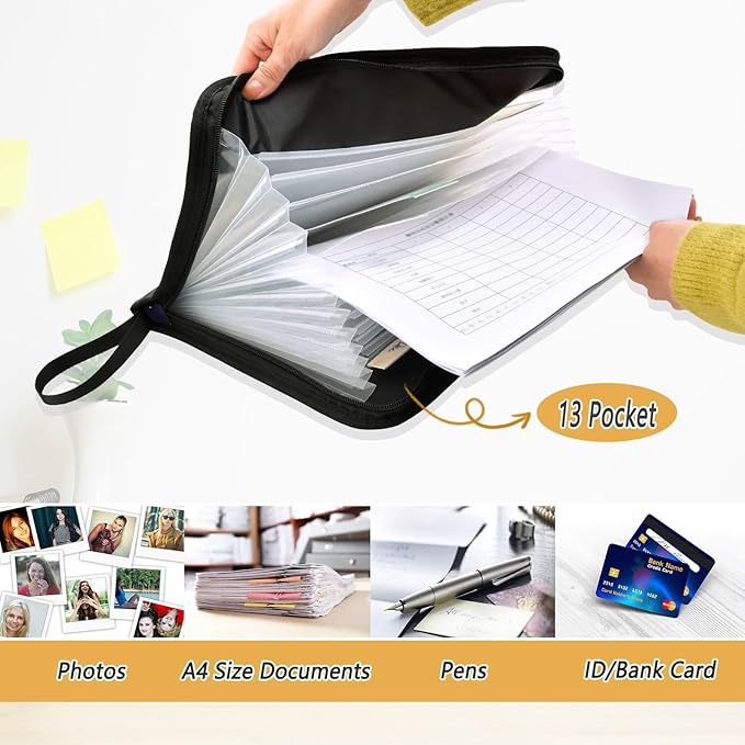 Expanding File Folder - Rocket Planets Star Astronaut 13 Pocket Accordion File Folders with Sticky Labels, A4 Letter Size Paper Document Organizer with Zipper Closure for Office School Boys Girls