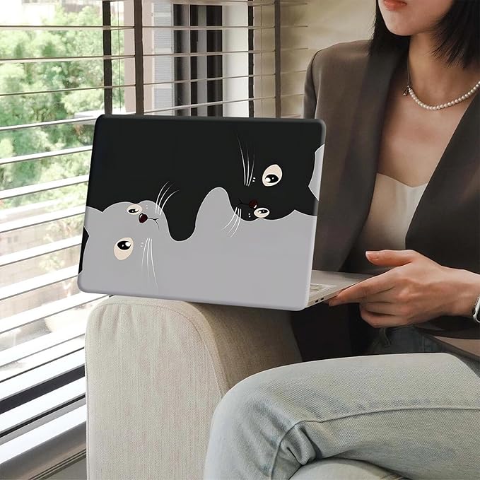 KEROM Compatible for MacBook Air 13 inch Case 2021 2020 2019 2018 M1 A2337 A2179 A1932, MacBook Air M1 Case, Cute Aesthetic Protective Plastic Hard Shell & Keyboard Cover, Two Cats