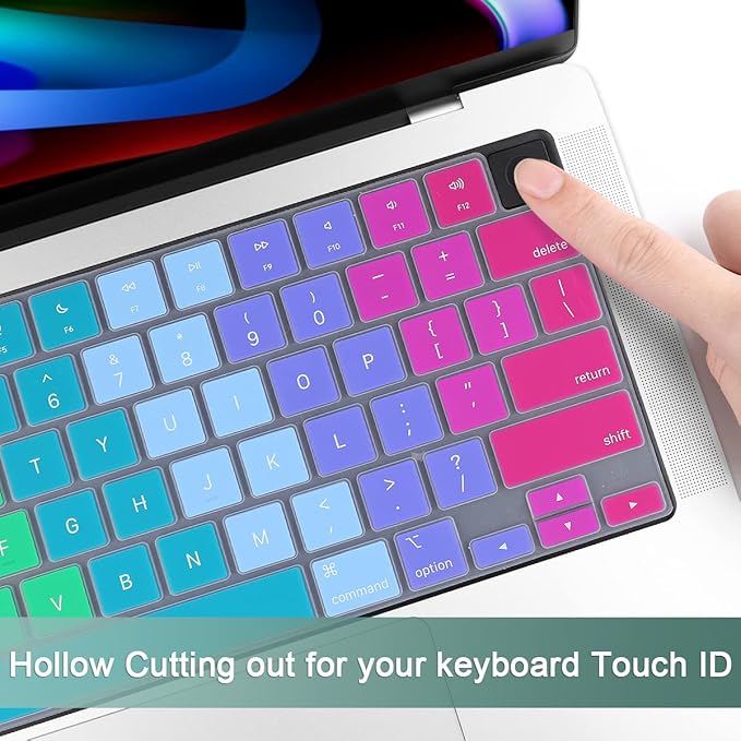 Batianda Premium Gradient Color Keyboard Cover for New MacBook Pro 14'' Pro 16'' 2024 2023 M4 M3 M2 M1 Pro/Max Chip & New MacBook Air 13 15 inch Soft-Touch Silicone Protective Skin,Rainbow
