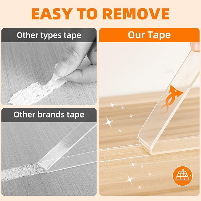 Deli Double Sided Tape Heavy Duty, Nano Tape, Double Sided Mounting Tape, Clear Adhesive Tape for Hanging Picture, Poster, Carpet, Photo Deco, 30 Feet