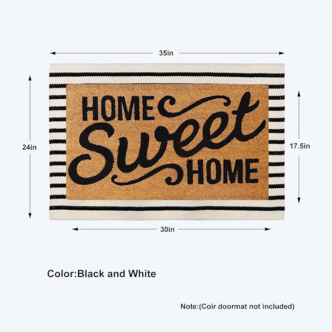 Collive Black and White Striped Door Mat 24"x35", Cotton Hand Woven Welcome Entryway Rug, Washable Small Christmas Porch Decor, Christmas Welcome Mat for Indoor Outdoor Kitchen Farmhouse Entrance