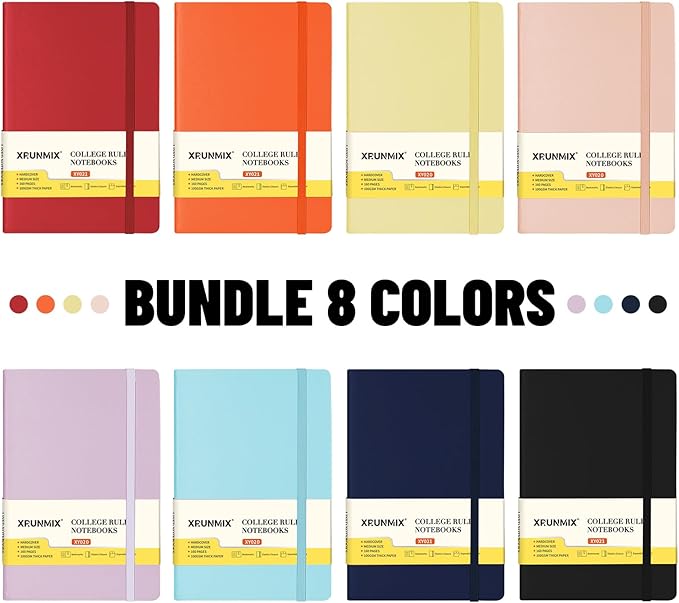 8 Packs Lined Notebook for Work, Journals for Writing, A5 Size (5.5" x 8.3"), 100gsm Thick Paper, Lined 160 Pages, Hardcover Classic Notebook for Journaling & Note-Taking- 8 Assorted Color