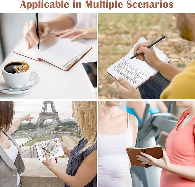 Pocket Dotted Notebook, 2-Pack Dot Grid Notebook, Dotted Journal with Stickers, 3.5" x 5.5" Hardcover, Small Mini A6 size, 160 Pages, 100 gsm Thick Paper, Cognac Brown, Navy Blue