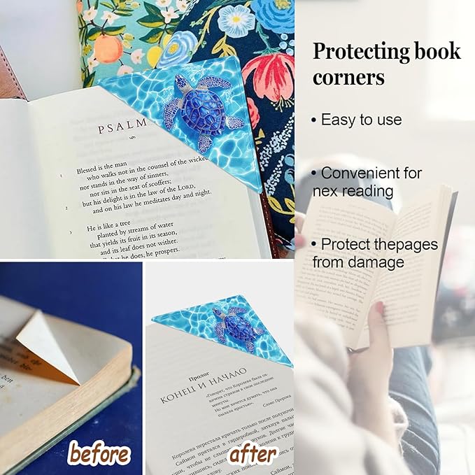 Sea Turtle Corner Bookmarks 4 Pcs, Funny Leather Book Accessories for Book Lovers, Cute Reading Book Page Markers for Women Men Girls Boys Kids Student Teacher Retirement Birthday Gifts