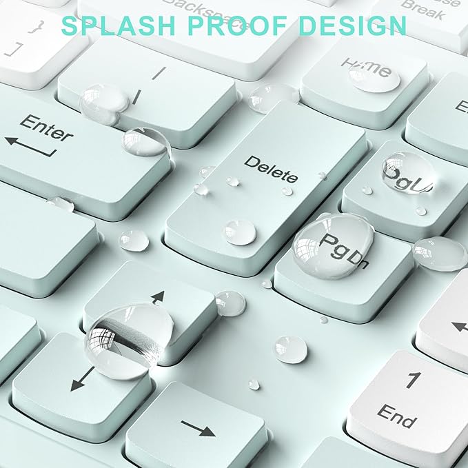 Silent Keyboard and Mouse Combo Wireless,ful-Sized Wireless Keyboard and Adjustable DPI Mouse, 2.4GHz USB Receiver, Keyboard and Mouse for PC, Windows, MAC, Desktop, Laptop (Mint Green-B)