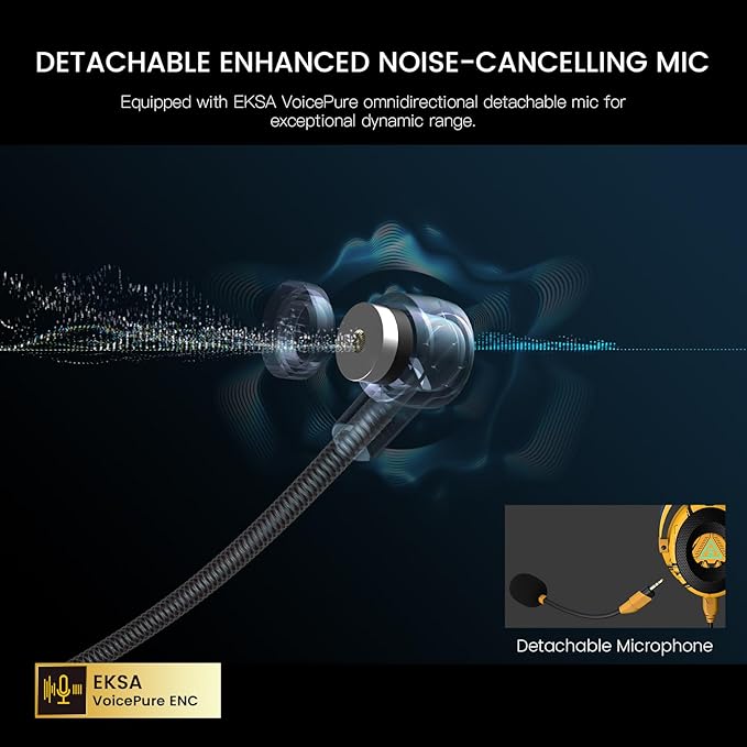 EKSA USB Gaming Headset for PC, Computer Gaming Headphones with Detachable Microphone Noise Cancelling, 7.1 Surround Sound, 50MM Driver, Wired Headset for PS4 PS5, Xbox One, Laptop (Yellow)