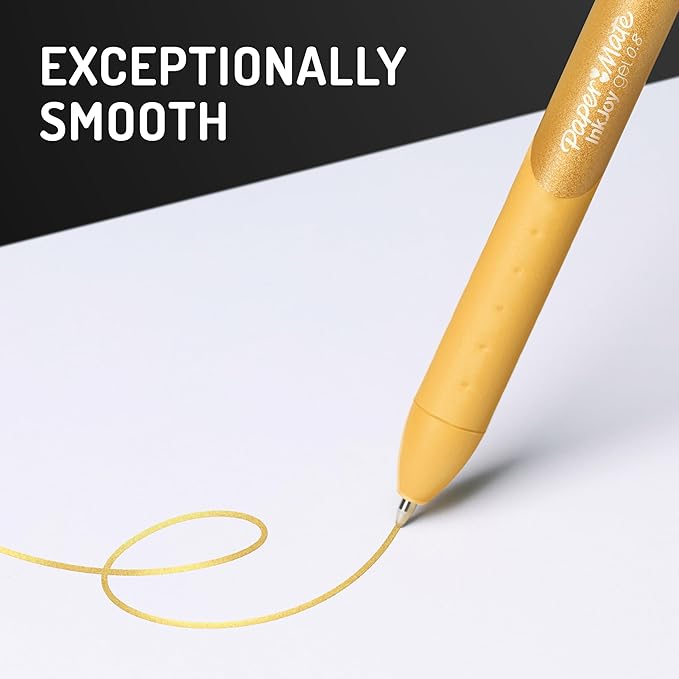 Paper Mate InkJoy Gel Pens, Metallic, Retractable, Medium Point (0.8mm), Glittery Assorted Colors, 10 Count - Perfect for Writing, Doodling, Bullet Journaling, Glitter, Sparkle, Writing Fun